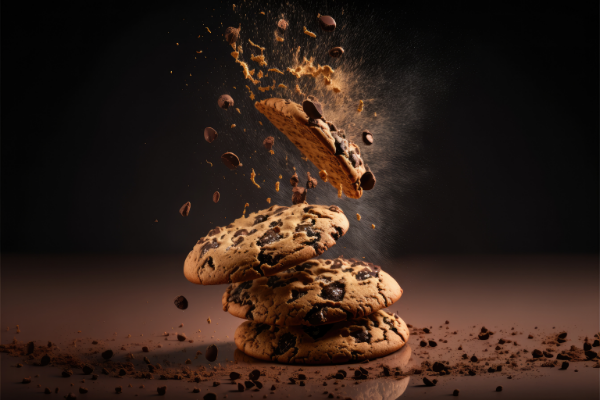 delicious-cookies-with-chocolate-falling-down-dark-background-flavor-explosion-generative-ai