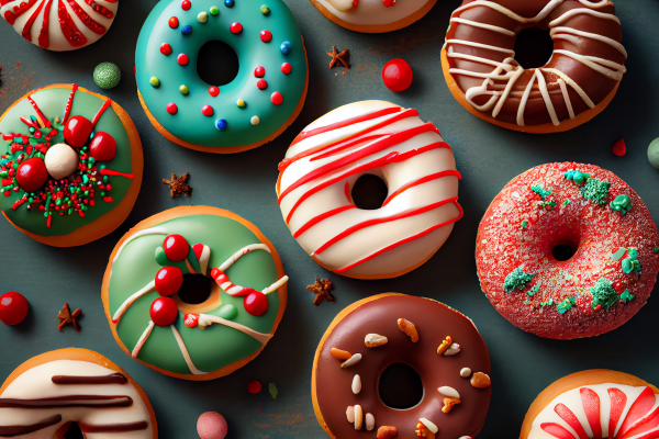 multi-colored-dessert-donut-striped-backdrop-generative-ai