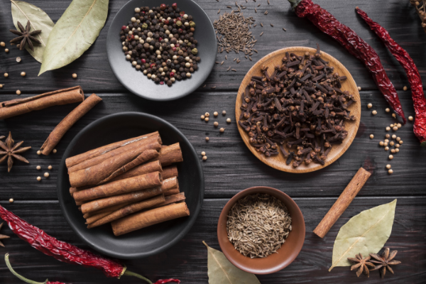 top-view-spices-wooden-background